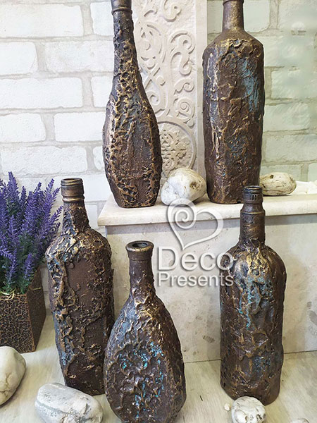 Set of handmade decorative bottles 5 pcs