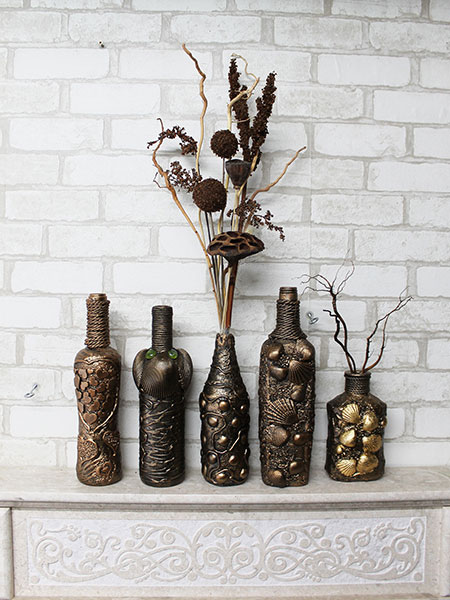 Set of decorative bottles for showcase decor, Singapore, Canada, USA, Australia