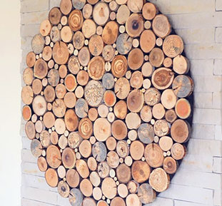 Wall panel made of wooden saw cuts, buy for the interior of a cafe