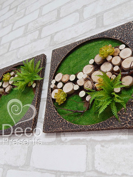 Modular picture of cut wood and artificial plants, buy for office reception