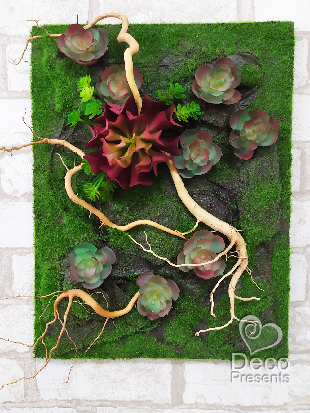 Moss Succulent Wall Tiles, Office Moss Wall Art, Faux Succulent