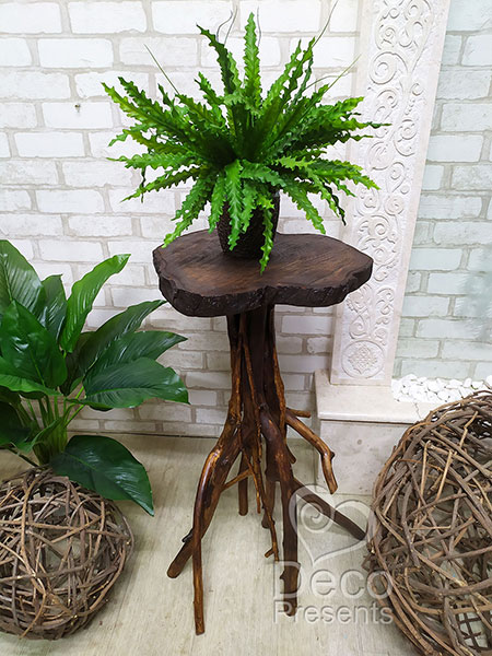 Wooden table for coffee or whiskey. You can also put pots with indoor flowers or plants on it.