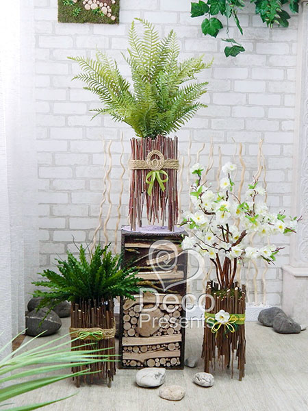 Flowerpot made of natural branches for plants, buy for a restaurant in Germany, Austria, Switzerland