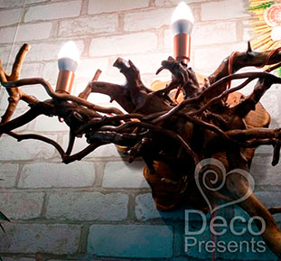 Buy a wall sconce made of tree roots, driftwood, for interior, Sweden, Finland, Norway