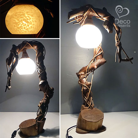 Buy a table night light made of wooden driftwood, Germany, Austria, Switzerland