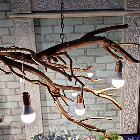 Hanging wooden lamp made of natural wood